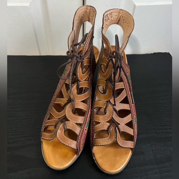 L' Artiste x Spring Step "Laure" Floral Print Wedge Sandals Women Size US 9 EU40 - Picture 2 of 10